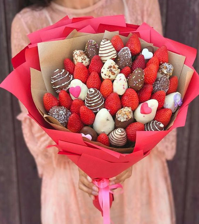Stunning Red Dipped Berry Bouquet, Valentine's Day Gifts