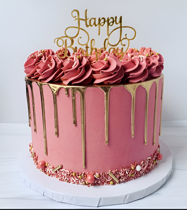 Golden Drip Pink Cake