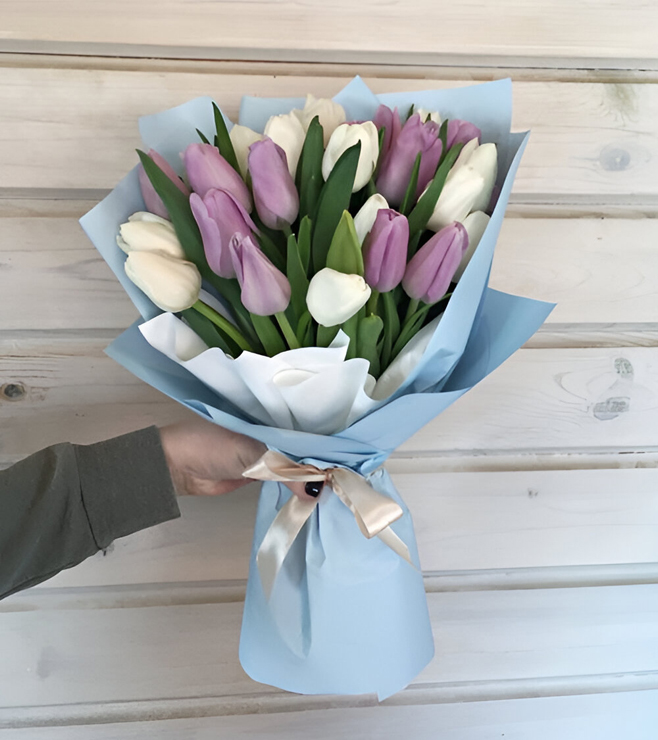 White and Purple Tulips Bouquet, Back to School