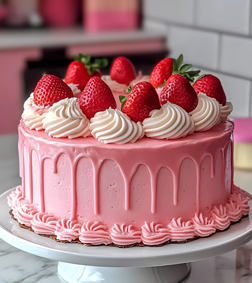 Classic Pink Strawberry Drip Cake