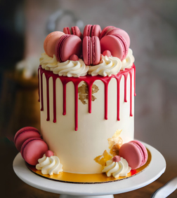 Macaron-Topped Drip Cake