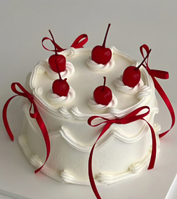 White Cherry Ribbon Cake